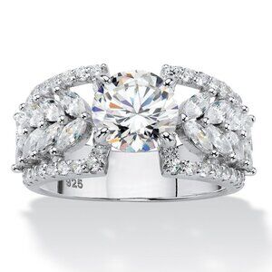 🌸 925 Silver Plated Round Cut CZ Halo Wedding Ring, MARR9444